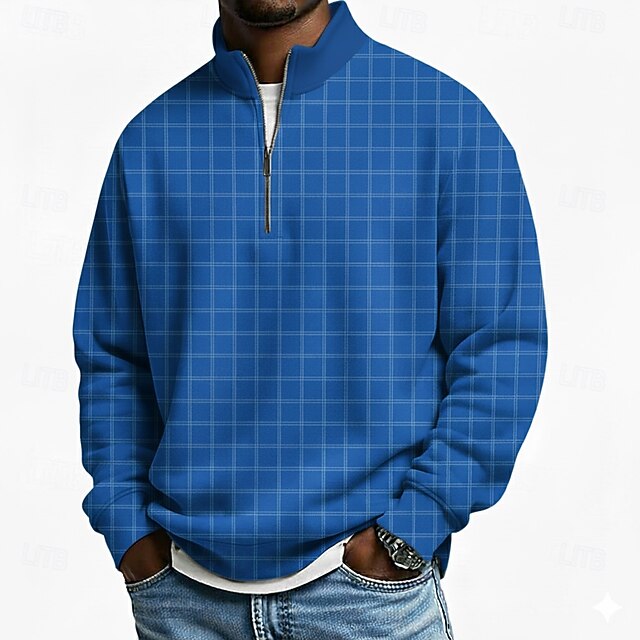 Sweatshirt Homme Vintage Imprimé 3D à Col Montant Et Boutons - Pull Décontracté Manches Longues