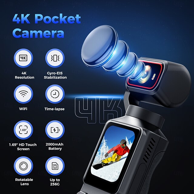 4K HD 180 Rotating Lens Anti Shake Action Camera with 1.9 Inch Screen ...