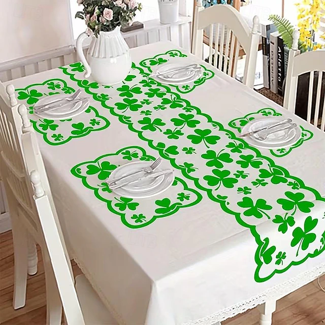5PCS St. Patrick's Day Table Placemats & Table Runner Set, Green ...
