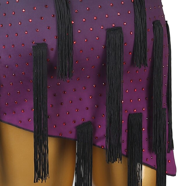Women's Ombre Fringe Latin Dance Dress - Black Purple V-Neck Mini Rumba ...