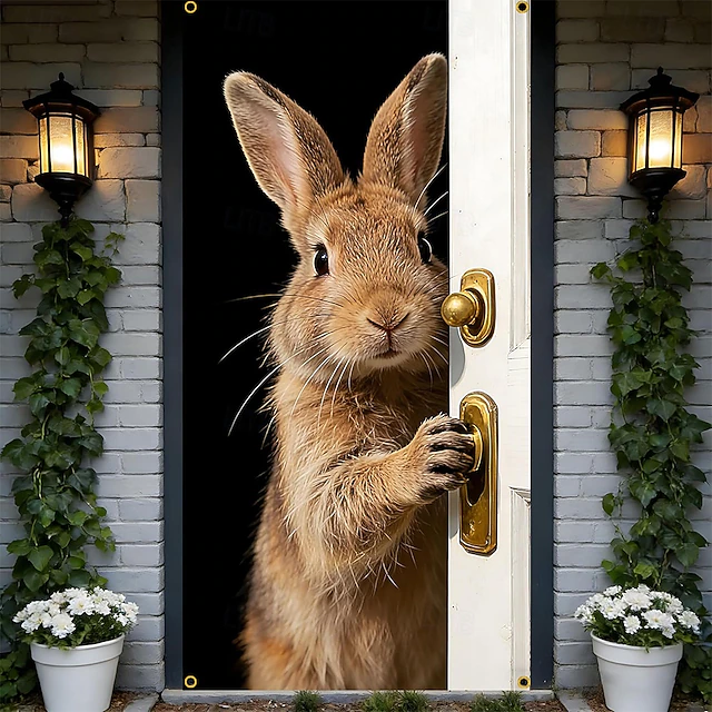 Easter Posters Door Cover Outdoor Banners Rabbit Cute 3D Party Dorm ...