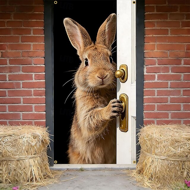 Easter Posters Door Cover Outdoor Banners Rabbit Cute 3D Party Dorm ...
