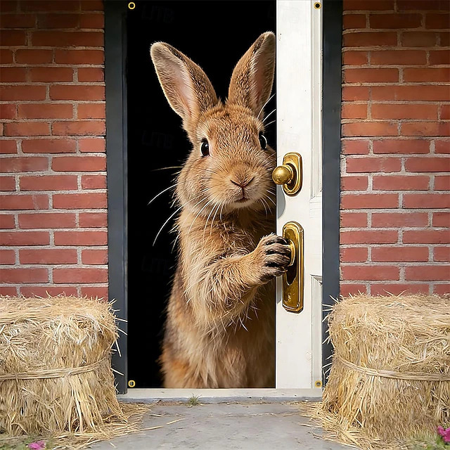 Easter Posters Door Cover Outdoor Banners Rabbit Cute 3D Party Dorm ...