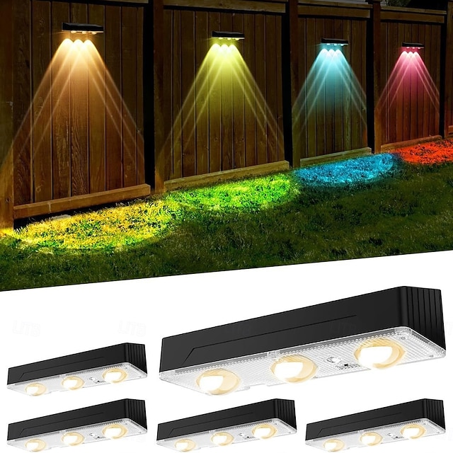  1 luminária de parede solar externa à prova d'água, com mudança de cor RGBWW, ideal para iluminar jardins, quintais, caminhos, escadas, cercas e varandas. Luz decorativa de LED para paisagismo