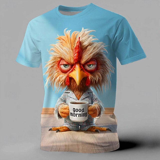Good Morning Grumpy Chicken Men T Shirt Messy Hair 3D Printed Animal ...