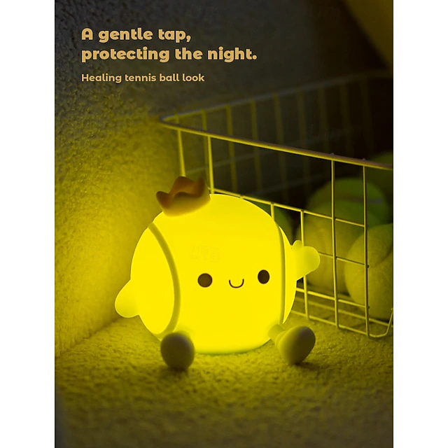 Tennis Silicone Tap Night Light, Soft LED Bedside Lamp with Touch ...