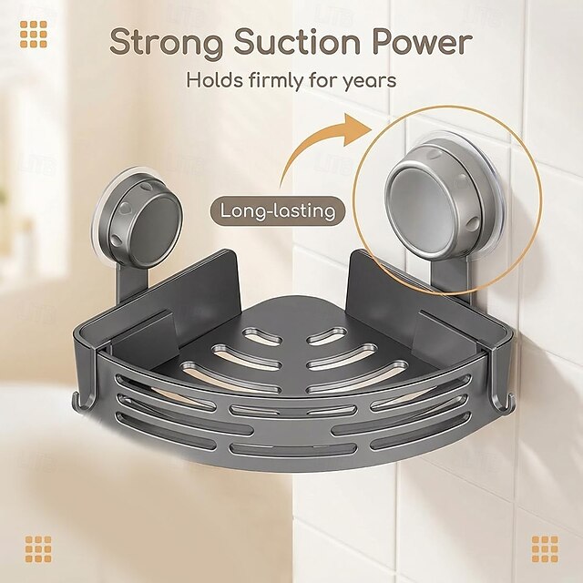 2-Tier No-Drill Bathroom Corner Shelf, Suction Cup Corner Shower Shelf ...