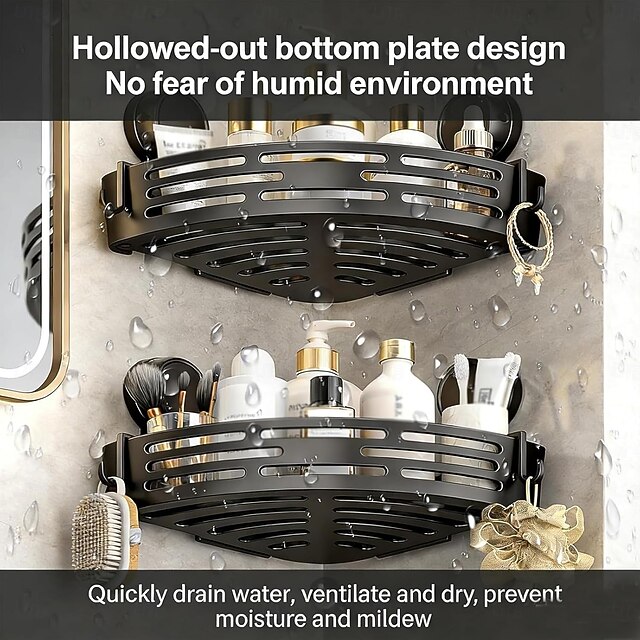 2-Tier No-Drill Bathroom Corner Shelf, Suction Cup Corner Shower Shelf ...