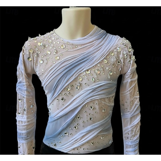 Figure Skating Top Men's Ice Skating Tops White Patchwork Asymmetric ...