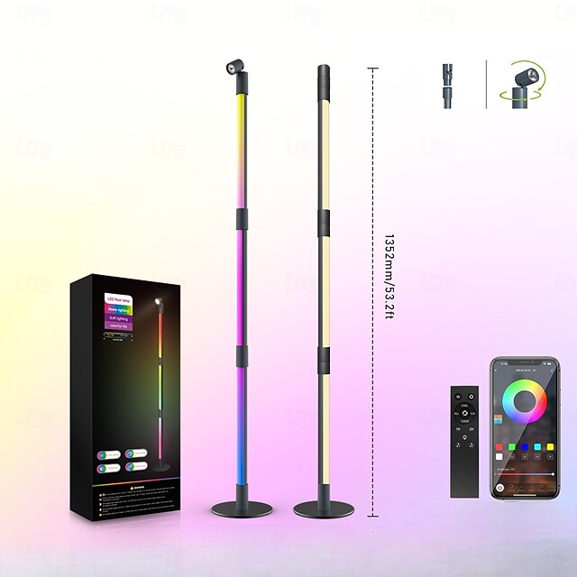 1/2 Pcs Removable LED RGB Floor Lamp, Bluetooth APP & Remote Control ...