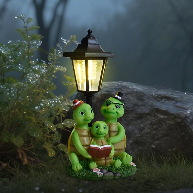 1 Pc Outdoor Solar Waterproof 3 Turtles Reading Resin Figurine Light ...