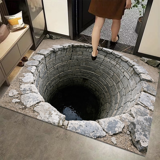  3D Optical Illusion Doormat 2D Printed Deep Well Design for a Striking and Novel Entryway Accent Rug
