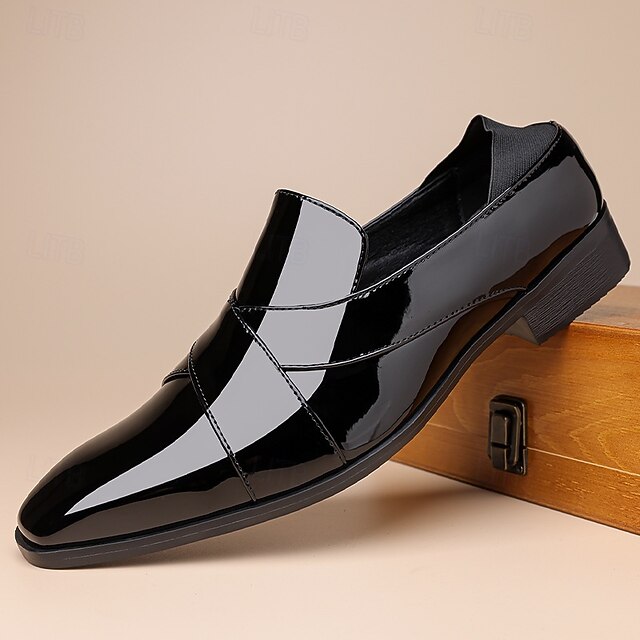 Men's Faux Leather Black Patent Dress Shoes – Sleek & Glossy for ... - Handcrafted Italian Black Patent Dress Shoes For Formal Black-Tie Events