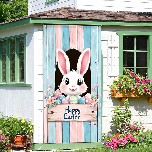 Easter Posters Door Cover Outdoor Banners Rabbit Cute 3D Party Dorm ...