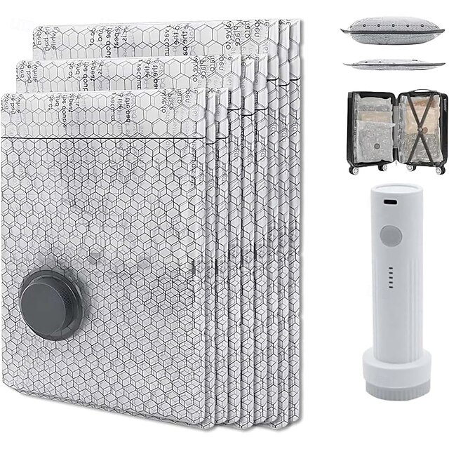 Cordless Travel Vacuum Storage Compression Bag Set with Rechargeable ...
