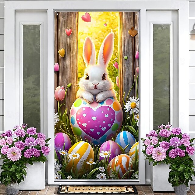 Easter Posters Door Cover Outdoor Banners Rabbit Cute 3D Party Dorm ...