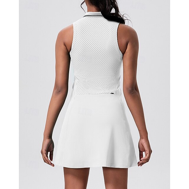 Femmes Couleur Unie Robe de tennis Robe de sport Sans manches Zip Up ...