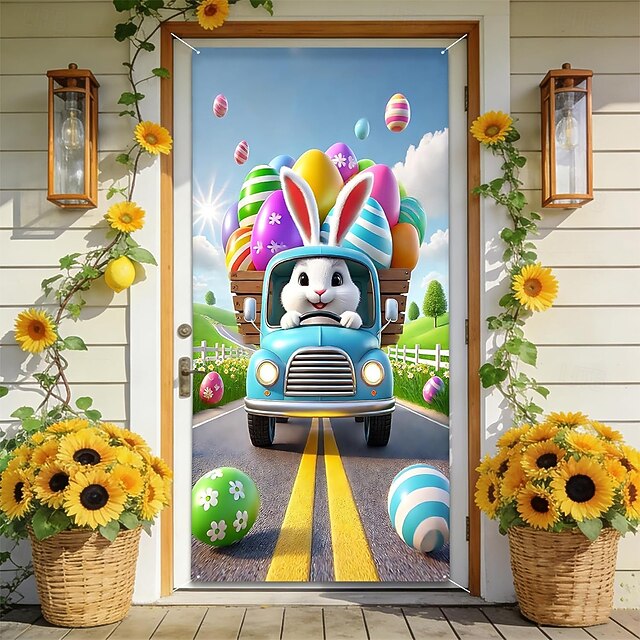 Easter Posters Door Cover Outdoor Banners Rabbit Cute 3D Party Dorm ...