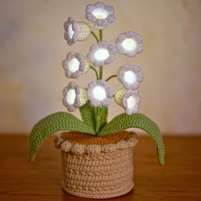 Lampe en pot avec fleur de muguet au crochet, cadeau floral fait main, carte cadeau à faire soi-même, décoration intérieure, cadeau d'anniversaire ou de fête des mères