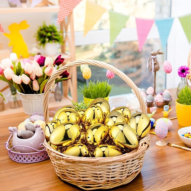 12Pcs Oeufs De Pâques Géants Vides À Remplir, En Plastique, Pailletés, Ouvrables, Pour La Chasse