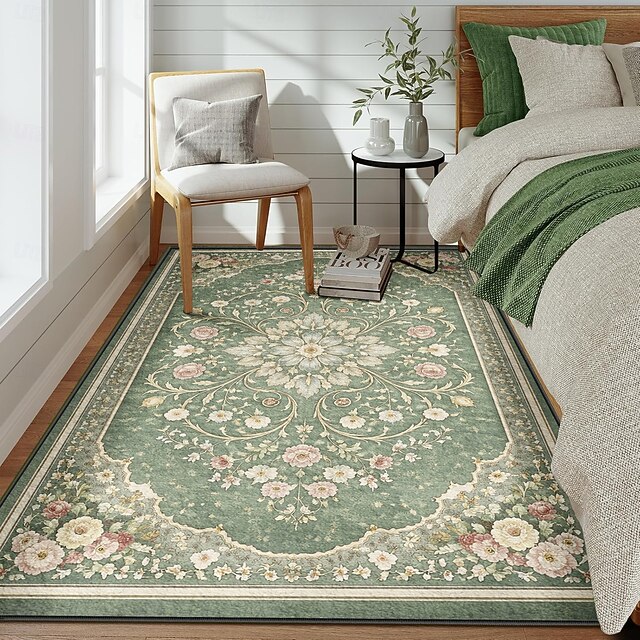 Floral Area Rug Sage Green with Rose Pattern Elegant Decorative Carpet ...