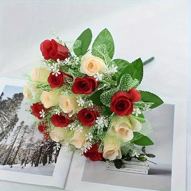 1 Bouquet Realistic Artificial Roses Bouquet - Fade-Resistant Plastic ...
