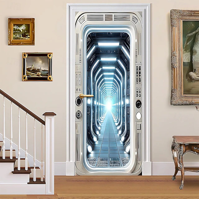3D Elevator Door Mural Sticker Realistic Lift Interior Optical Illusion ...