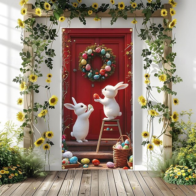 Easter Posters Door Cover Outdoor Banners Rabbit Cute 3D Party Dorm ...