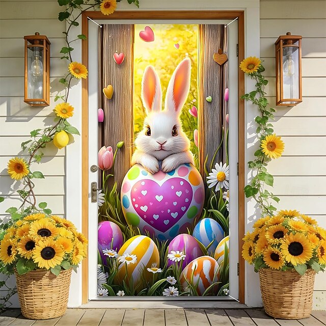 Easter Posters Door Cover Outdoor Banners Rabbit Cute 3D Party Dorm ...