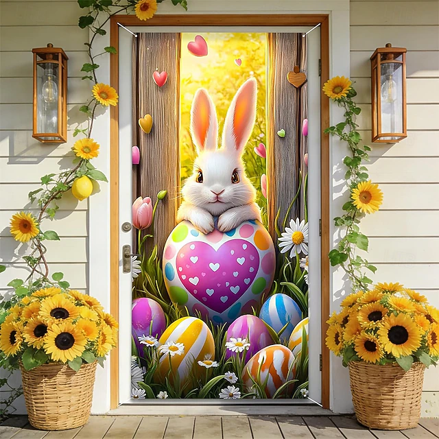 Easter Posters Door Cover Outdoor Banners Rabbit Cute 3D Party Dorm ...