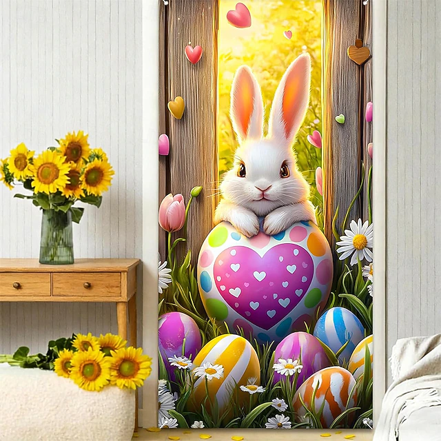 Easter Posters Door Cover Outdoor Banners Rabbit Cute 3D Party Dorm ...