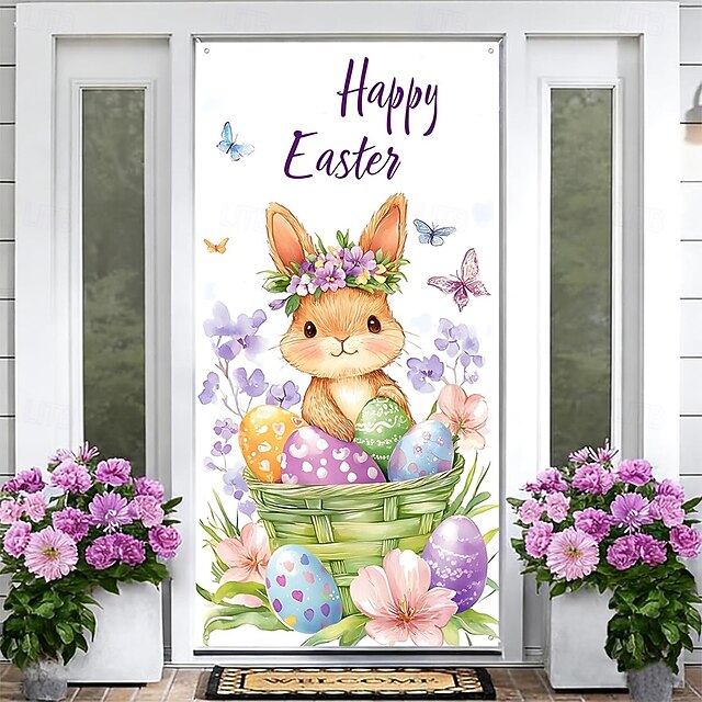 Easter Posters Door Cover Outdoor Banners Rabbit Cute 3D Party Dorm ...