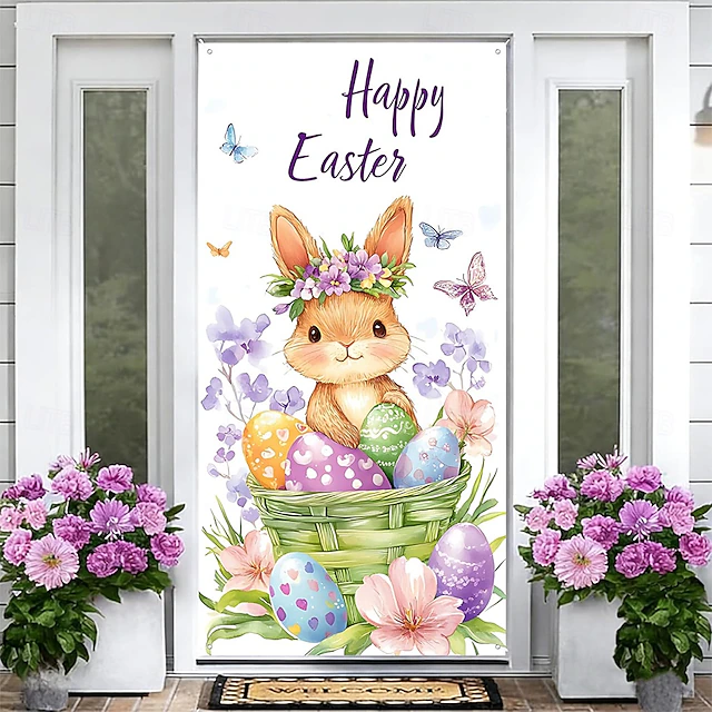 Easter Posters Door Cover Outdoor Banners Rabbit Cute 3D Party Dorm ...