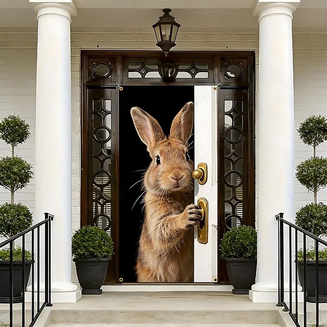 Easter Posters Door Cover Outdoor Banners Rabbit Cute 3D Party Dorm ...