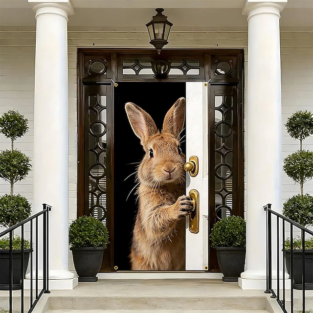 Easter Posters Door Cover Outdoor Banners Rabbit Cute 3D Party Dorm ...