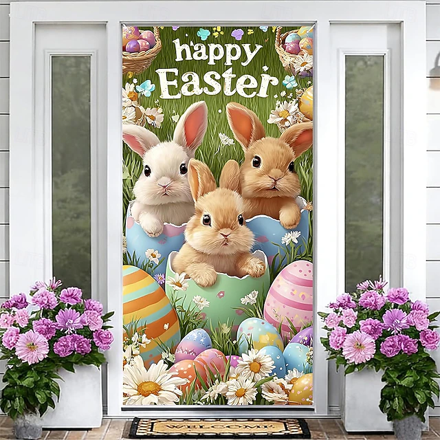 Easter Posters Door Cover Outdoor Banners Rabbit Egg Cute 3D Party Dorm ...