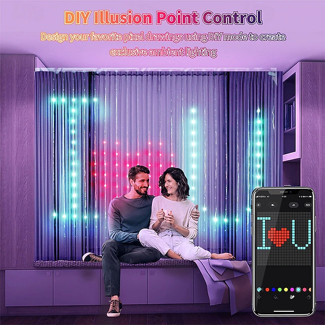 IP44 Waterproof Smart Programmable Curtain Lights, RGB Color-Changing ...