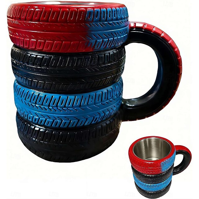 Tire Shaped Coffee Mug, 3D Cool Tire Coffee Tea Mug, 300ml Stainless ...