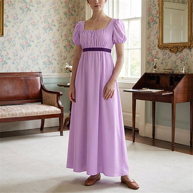 19th Century Regency Period Ankle Length Dress Short Sleeves Princess ...