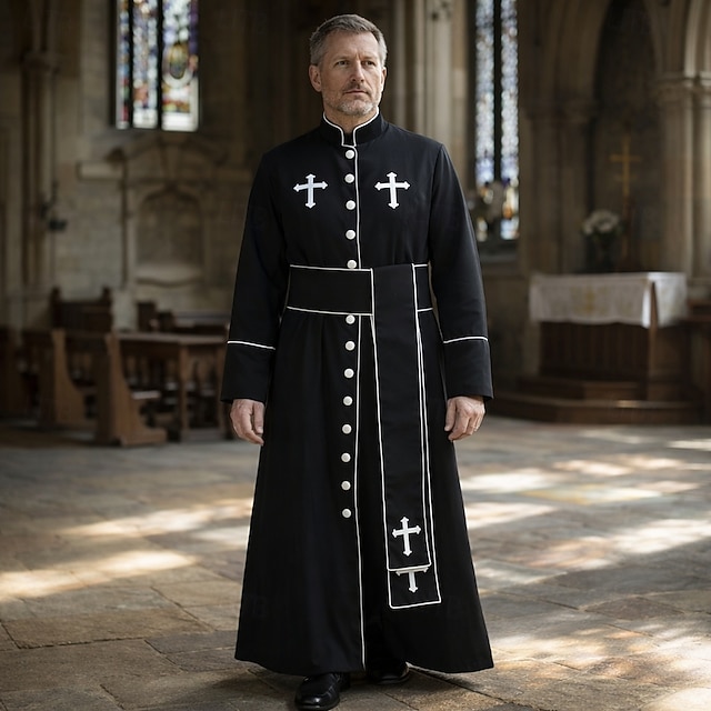 Old Faith Robe Retro Vintage Religious Medieval Floor Length Robe Long Sleeves Priest ...