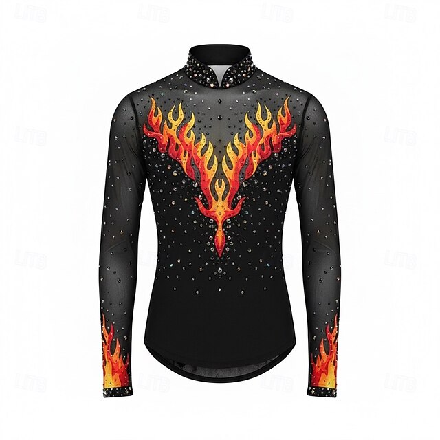 Figure Skating Top Men's Ice Skating Tops Black Patchwork Stretchy ...