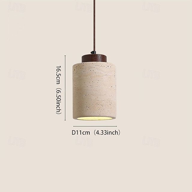  Wabi-sabi cilindrische hanglamp van travertijn, natuursteen, kleine cilindervormige hanglamp in mid-century modern stijl voor slaapkamer, keuken en woonkamer, 85-265V (gratis reservelampje!).