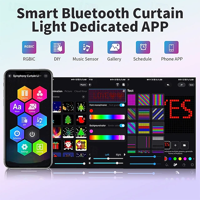 IP44 Waterproof Smart Programmable Curtain Lights, RGB Color-Changing ...