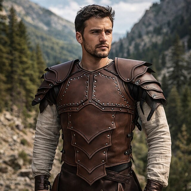 Foweknow Gilet Médiéval En Cuir Patchwork – Col Rond Sans Manches, Style Chevalier/viking, Pour Cosplay, Fête, Halloween