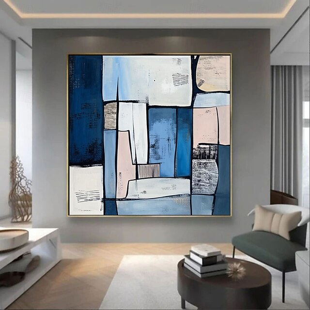 Handmade Abstract Blue Oil Painting Large Textured Canvas Art Modern ...