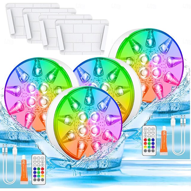 4 Packs Pool Lights, Rechargeable Submersible LED Pool Lights with ...