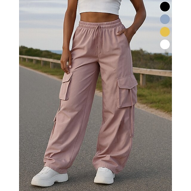 Women's Wide Leg Pants Cargo Pants Jogging Pants Drawstring Pocket High ...