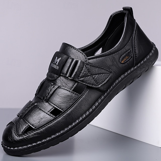  Chaussures d'été décontractées pour hommes en similicuir – tige ajourée respirante, confort sans lacets, semelle souple et légère, parfaites pour les vacances, la plage, les séjours en station balnéaire et les tenues décontractées du quotidien.