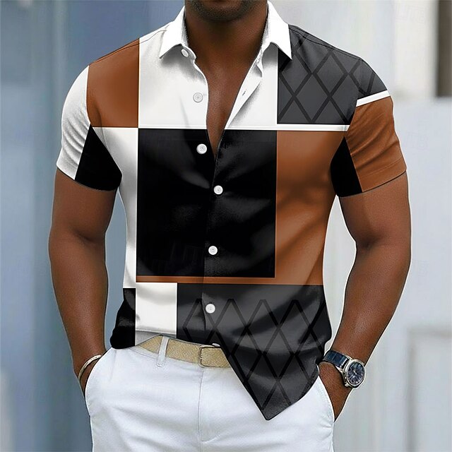 Men's Color Block Patchwork Shirt Button Up Shirt Casual Dress Shirt ...