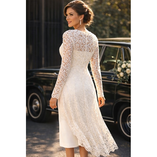 Two Piece Sheath Column Tea Length Wedding Guest Dress Mother of